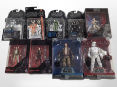 Nine Hasbro Star Wars The Black Series figurines, boxed.