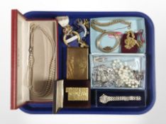 A group of faux pearls, Art Deco-style paste-set jewellery, Ronson lighter, compact,