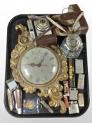 A Smiths Rococo-style gilt quartz wall clock, together with a vintage Ilford camera,