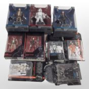 Nine Hasbro Star Wars The Black Series figurines, boxed.