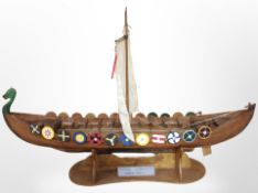 A scale model of a Viking longship, circa 900 AD, on stand, length 113cm.