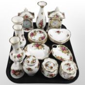 19 pieces of Royal Albert Old Country Roses cabinet china including quartz mantel timepiece,