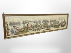 Chinese school : A large watercolour drawing depicting figures working, 175cm x 43cm.