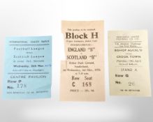 A collection of football tickets - England B vs Scotland B 1954 Roker Park,