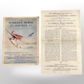 A scarce Schneider cup programme 1929 with circular from Rolls Royce with pencil sketch of a