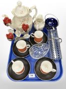 A tray of four Susie Cooper Wedgwood coffee cans and saucers, a Bavarian china teapot,