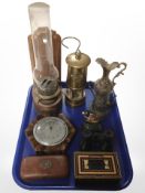A Welsh brass miner's lamp, a further oil lamp, vintage spectacles case with silver mounts,