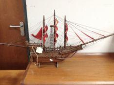 A model galleon, length 100cm.