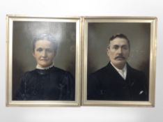 A pair of Victorian photogravure portraits depicting a lady and a gentleman,