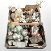 A quantity of animal ornaments, Chinese-style contemporary double gourd vase,