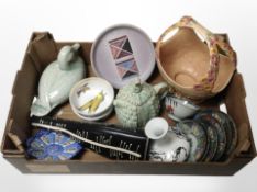 A group of ceramics to include Troika-style shallow dish, Arthur Wood floral-decorated basket,