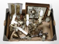 A Seiko quartz wall clock in teak-effect case, together with a group of light fittings,