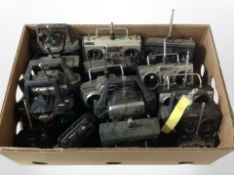 A collection of remote control handsets.