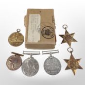 A group of World War II service medals comprising War Medal, Defence Medal, the African Star,
