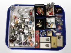 A collection of metal and porcelain thimbles, Moorland Miniatures figurines in boxes, etc.