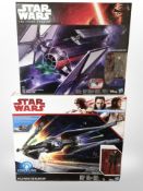 Two Hasbro Disney Star Wars models, Kylo Ren's Tie Silencer and Tie Fighter, boxed.