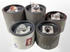 Five boxed Swarovski crystal figures including tortoise, snail, ladybird, etc.
