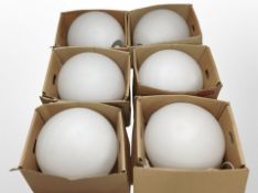 Six large globular opaque glass pendant light shades,