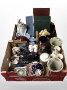 A group of ornaments including resin figure of a jockey on horseback, two pairs of vases,