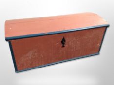 A 19th century Scandinavian painted pine dome topped blanket chest with cast iron handles,