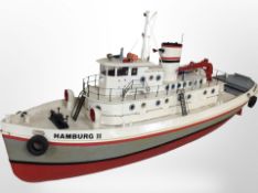 A scale model remote control boat marked 'Hamburg II', length 96cm.