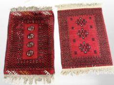 Two small Turkoman rugs, Afghanistan, each 50cm x 68cm.