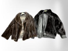 Two mink fur jackets, one with black leather lining.