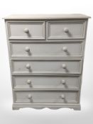 A French style painted pine six drawer chest,