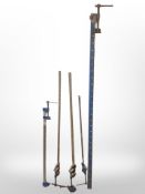 A group of sash clamps.