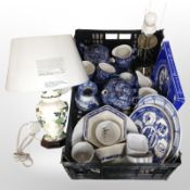 A group of Ringtons Chintz china, Mason's Chartreuse lamp base, blue and white collector's plates,