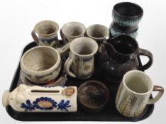 A group of Scandinavian pottery wares including bowls, tankards, vase, etc.