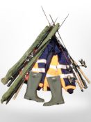 A group of two-piece fishing rods including Kinetic, Shimano,