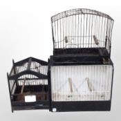 Three antique bird cages, largest 36cm wide.