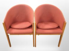 A pair of contemporary Scandinavian laminated wood office chairs, width 54cm.