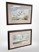 M A Waller : Taking to Wing (After Peter Scott), watercolour, 29cm x 18cm,