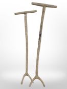 Two Victorian snake-charming sticks. CONDITION REPORT: Woodworm throughout.