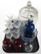 A Holmegaard blue-tinted and textured glass bowl, together with a further decanter,