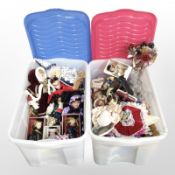 A quantity of dolls, various decorations, crystal vases, etc.