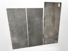 Three slabs of cut and polished slate, suitable as table tops etc,