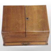 A Victorian walnut sloped correspondence box, width 39cm.