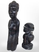 Two African carved hardwood figures, tallest 39cm.