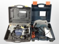 A Black & Decker circular saw, and a Pro router, both boxed.