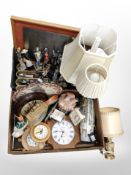 A quantity of modern table lamps, continental figures, cutlery,