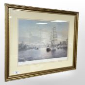 After Walter Holmes : Darr Mlodziezy travelling towards the Tyne Bridge, colour print,