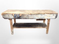 An antique pine joiner's workbench, fitted with a Record No.