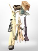 A group of fishing rods including Milbro Fudly, some in canvas carry bags,