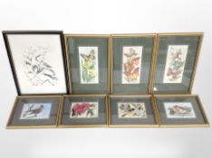 A group of ornithological pictures including several woven thread examples.
