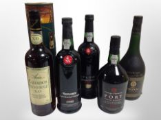 Five bottle of alcohol to including Taylor's special ruby port, vintage character port,