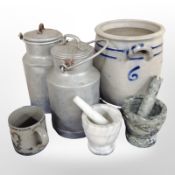 Two polished marble mortar and pestles,