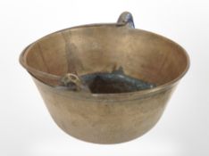 A Victorian brass jam pan, diameter 28cm.